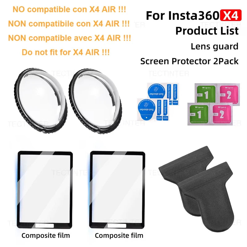 Screen Protector For Insta360 X4 X5 Tempered Glass Film Lens Guard Cap Protective Kit 360°Video Camera Accessores Anti-Scratch