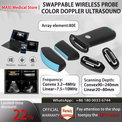Portable WIFI Ultrasound Scanner Machine Wireless Ultrasound Probe Scanner Machine Support iOS Android Windows Free Suitcase