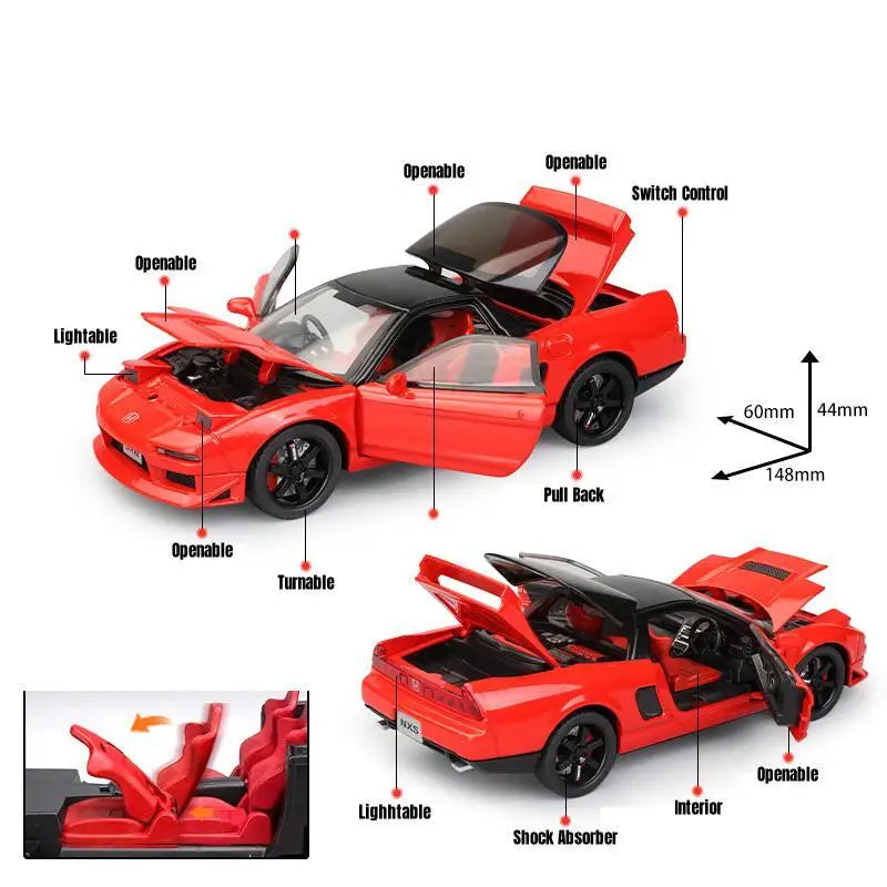 1/32 Honda Acura NSX NA1 JDM Racing Toy Car For Kid Diecast Vehicle Miniature Model Pull Back Sound Light Collection Gift Boys