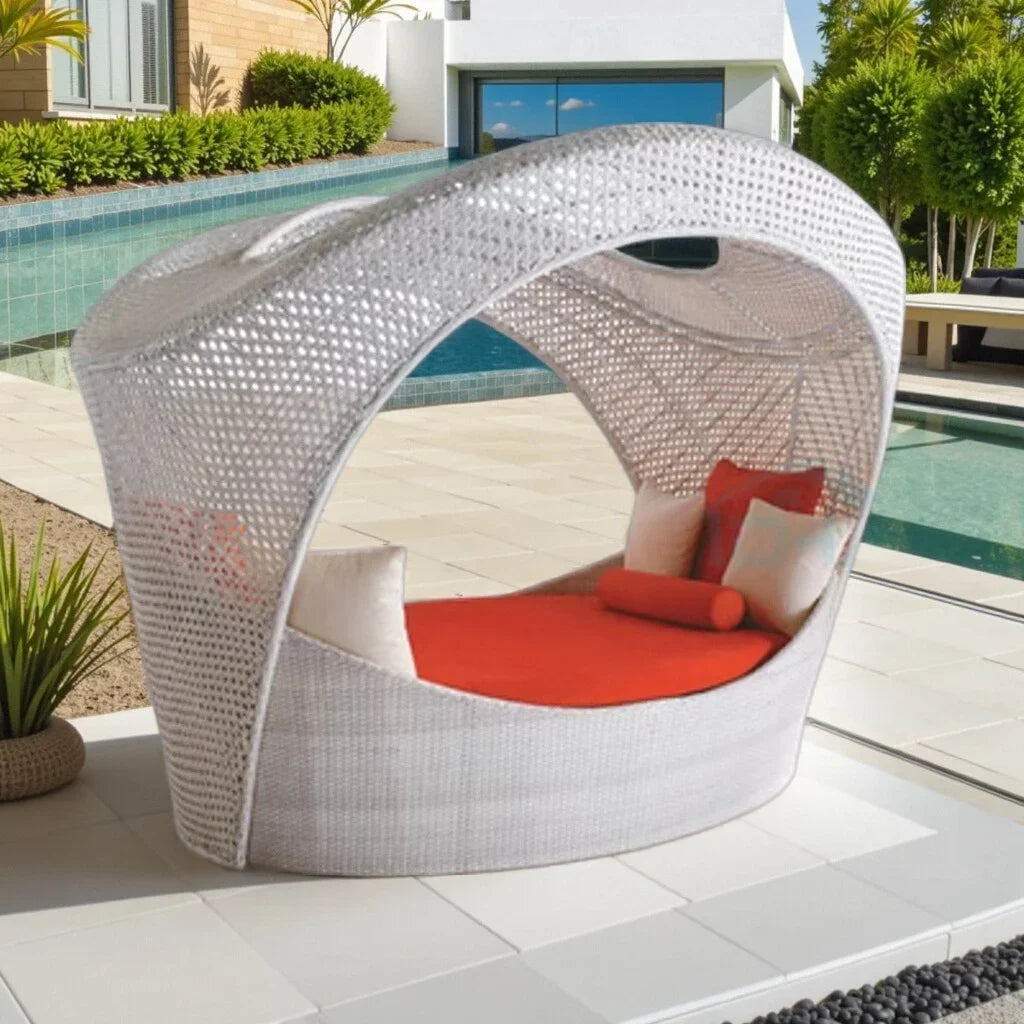 ABB  outdoor rattan bed round bed recliner Internet celebrity bed and breakfast garden hotel villa courtyard sofa