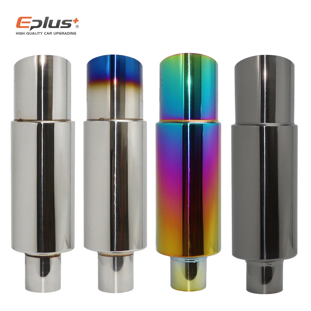 Stainless Steel Car Exhaust Pipe Straight drum Muffler Tail Pipe High Quality Universal O.D 51 57 63mm Outlet 89mm Length 370mm