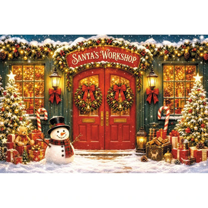 Winter Christmas Red Screen Snowman Christmas Tree Theme Banner Backdrop, Christmas Party, Home Decoration Photography Backdrop
