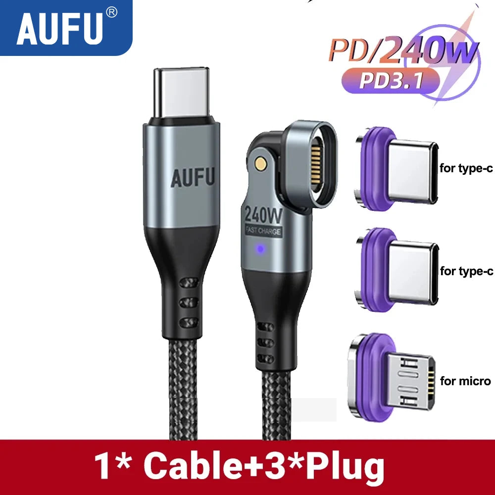 AUFU 240W Magnetic USB Type C To USB C Cable 5A Fast Charging Charger Wire for Macbook Magnet Type C Cable for iPhone Samsung