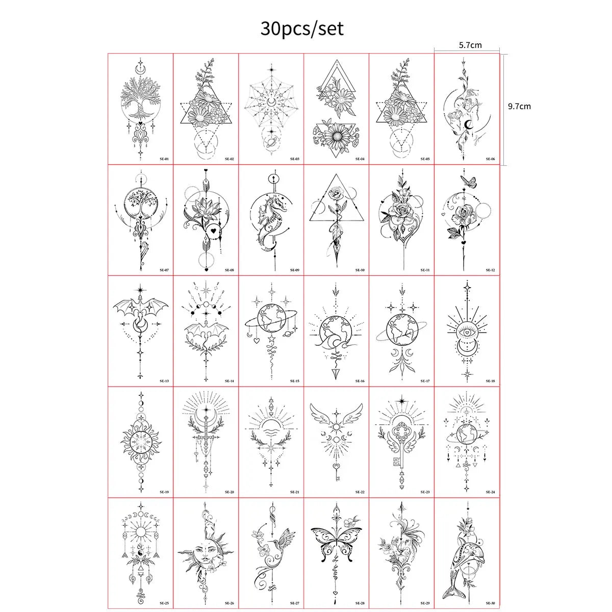 30pcs Black Small Temporary Tattoo Stickers for Men Women Waterproof Butterfly Flower Moon Fake Tattoo Stickers for Hand Body