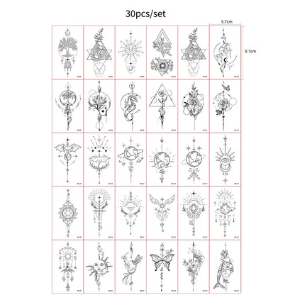 30pcs Black Small Temporary Tattoo Stickers for Men Women Waterproof Butterfly Flower Moon Fake Tattoo Stickers for Hand Body
