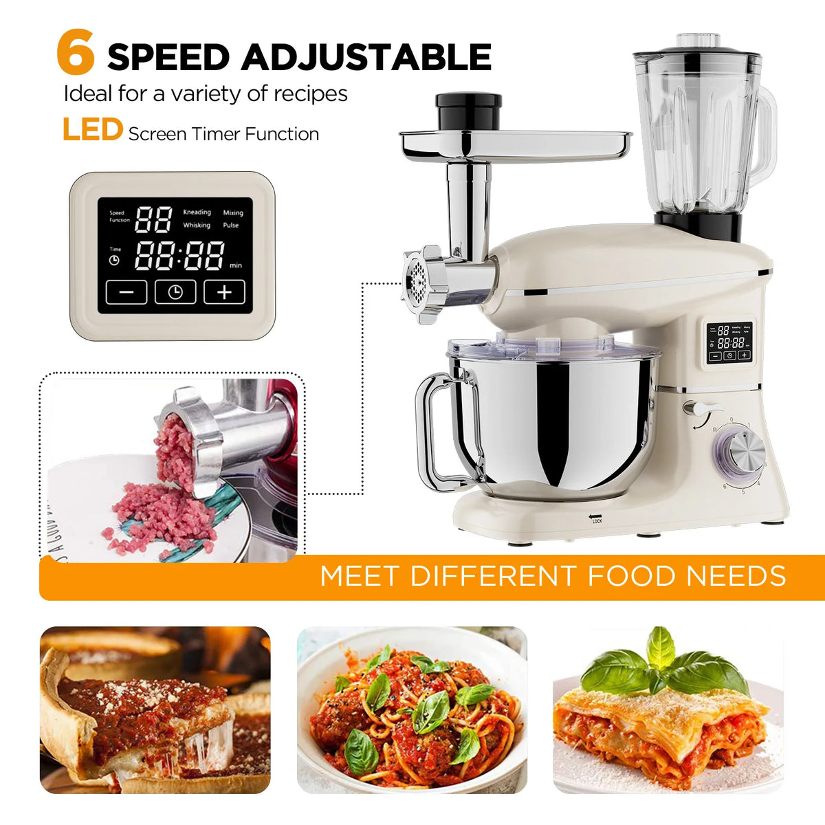 Tand Mixer with LCD Display, 1900W Professional Dough Kneader with 6-Speed & Pulse, Full Set Attachments & Stainless Steel Bowl,