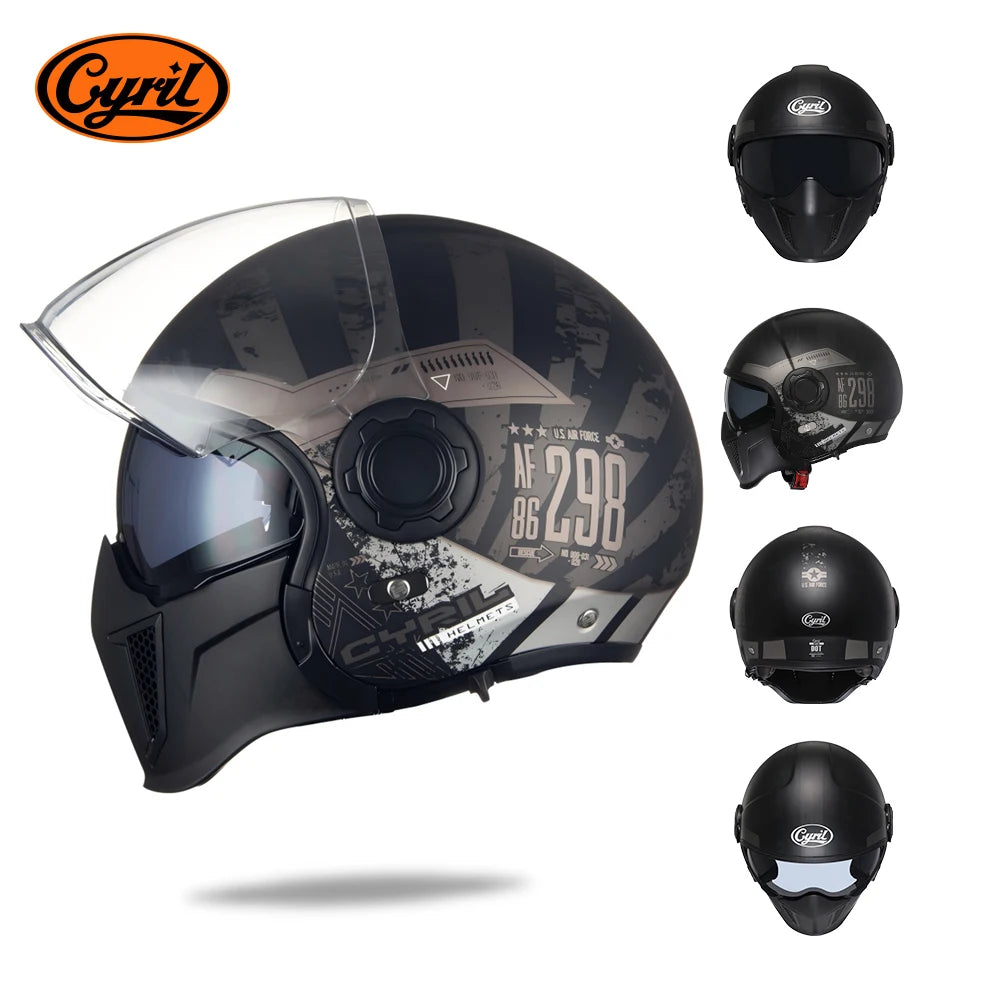 Full Face Open Face Motorcycle Helmet Double Lens Modular Helmets DOT ECE APPROVED CYRIL OP12A Man Woman Retro Moto Helmet