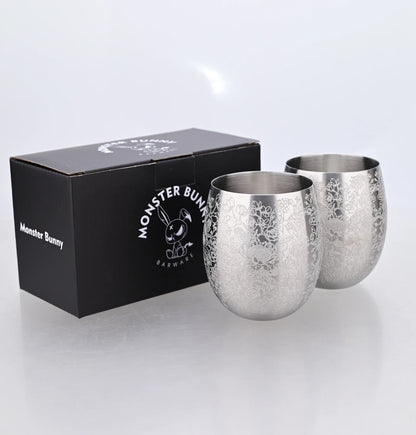 350ml Unique Flower Etching Cup Stainless Steel Egg Shaped Martell Whiskey Beer Mug Cocktail Wine Tumbler Water Drink Cups Gift