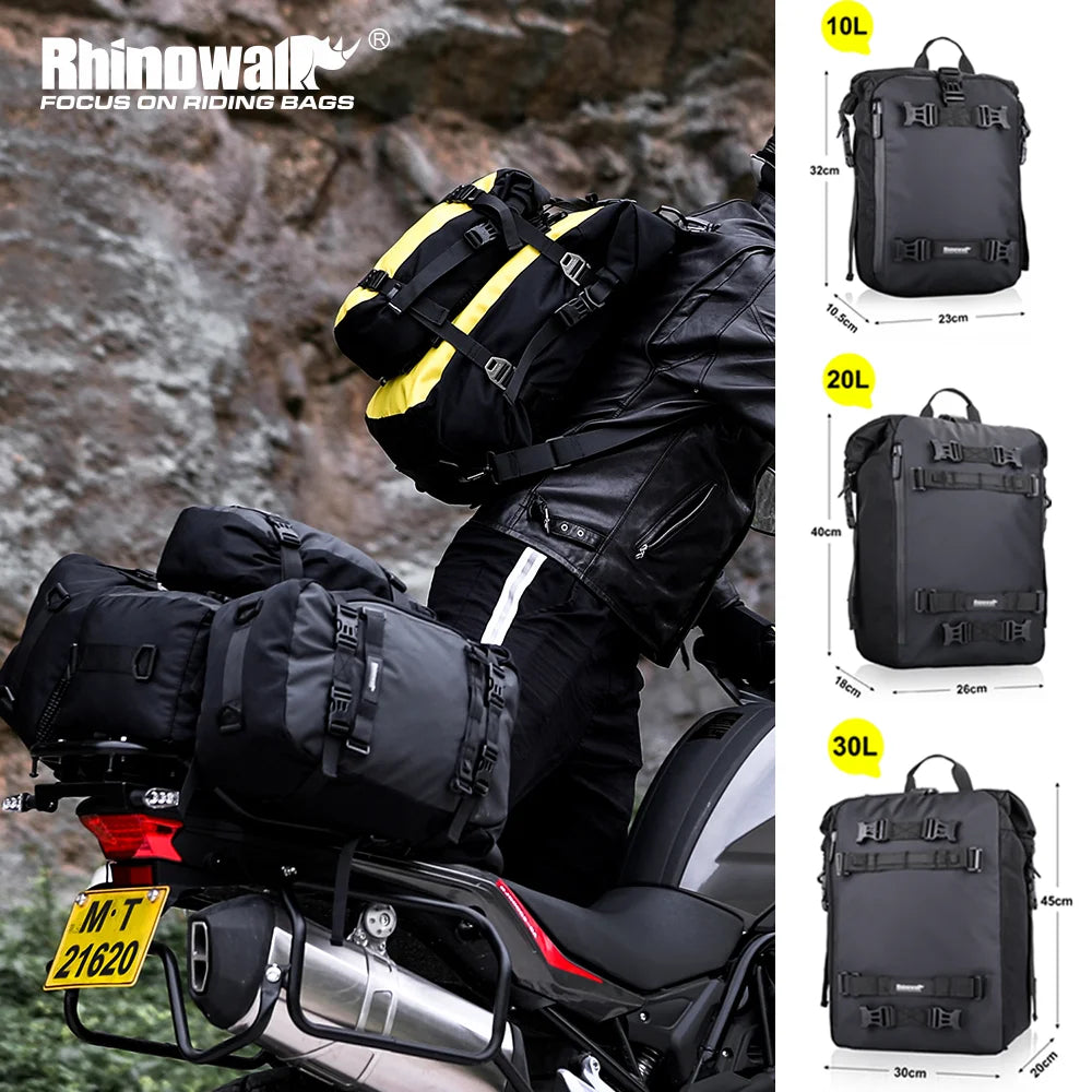 Rhinowalk Motorcycle Rear Seat Bag 10L/20L/30L Waterproof Motocross Luggage Pack Multi-Function Tail Bag with Raincover