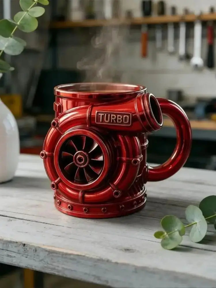 3D Turbocharger Shape Mug, BorgWarner Style Coffee Cup, Creative Car Engine Mug for Car Lovers, Stainless Steel/Resin Tea Mug, U