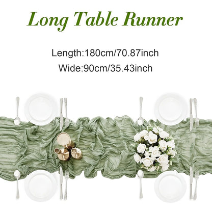 90*180cm Cheesecloth Bohemian Polyester Table Runners, Pleated Atmospheric Table Runner, Home Dining Table Room Wedding Decor