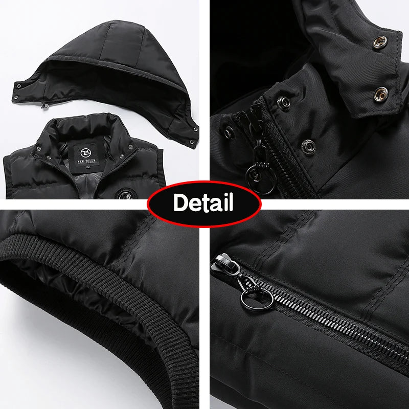 Men Autumn Sleeveless Fleece Warm Detachable Hooded Vest Men Winter Outdoors Casual Solid Pocket Zipper Fashion Vest Male Coat