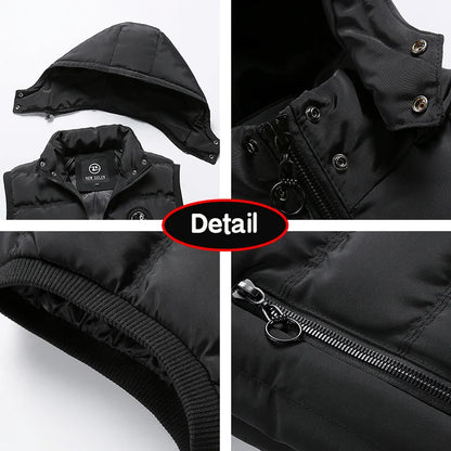 Men Autumn Sleeveless Fleece Warm Detachable Hooded Vest Men Winter Outdoors Casual Solid Pocket Zipper Fashion Vest Male Coat