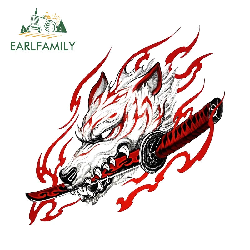 EARLFAMILY Samurai Theme Katana Design Car Stickers Cool Cartoon Picture Decal Amusing Motorcycle Car Body Occlusion Scratch