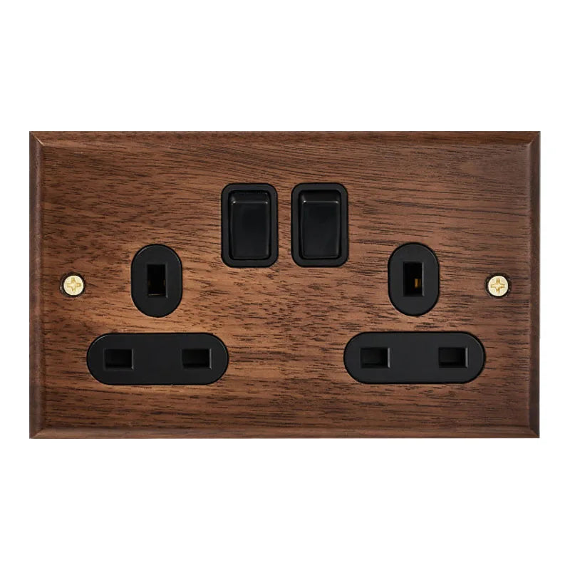 Black walnut wood retro British light switch socket, bedside wall lamp switch LED dimmer, pure wood brass toggle switch board