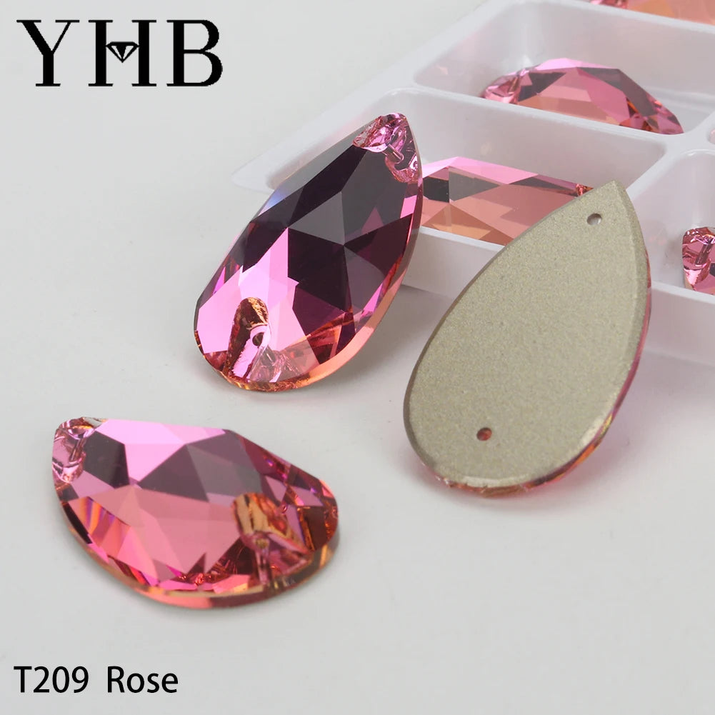 YHB Drop Moonlight Glass Lt Siam Crystal AB Sewing Stones Flatback Sew on Rhinestones For Garment Clothes Bags