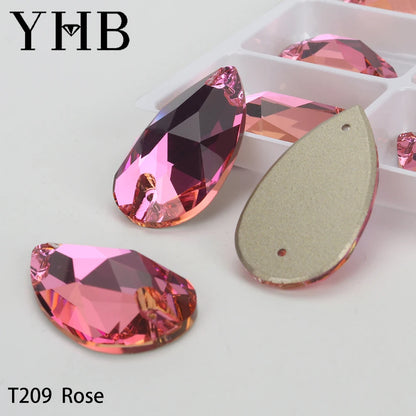 YHB Drop Moonlight Glass Lt Siam Crystal AB Sewing Stones Flatback Sew on Rhinestones For Garment Clothes Bags