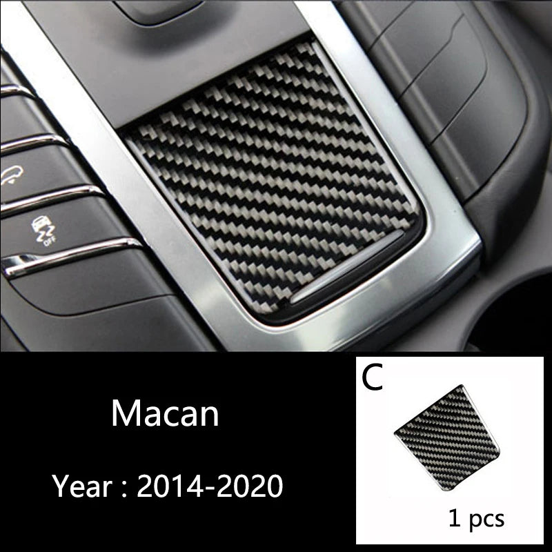 Accessories For Porsche Macan Carbon Fiber Car Inner Control Gear Shift Panel Water Cup Holder Cover Trim Decoration Car Sticker