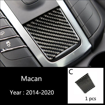 Accessories For Porsche Macan Carbon Fiber Car Inner Control Gear Shift Panel Water Cup Holder Cover Trim Decoration Car Sticker