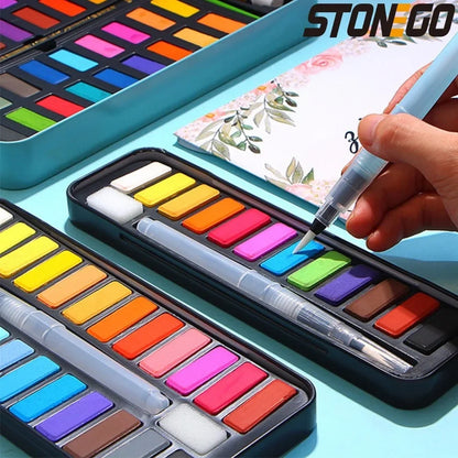 12/18/24 Colors Solid Watercolor Paint Set Portable Metal Box with Brush for Kids and Artists Art Supplies