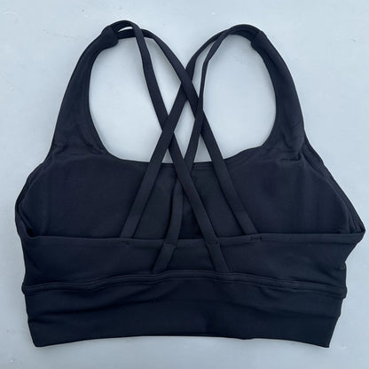 Solid Color Soft Cross Back Women Fitness Bra Tights Yoga Vest High Strength Shockproof Gym Sports Top Push Up With Chest Pad