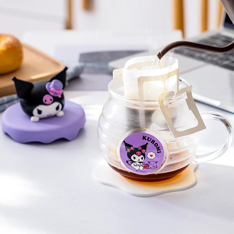 For Sanrio Kawaii Glass Cups for Kuromi& Hello Kitty& Cinnamoroll Anime Juice Mug with Silicone Lid Home Chilled Soda Water Cup