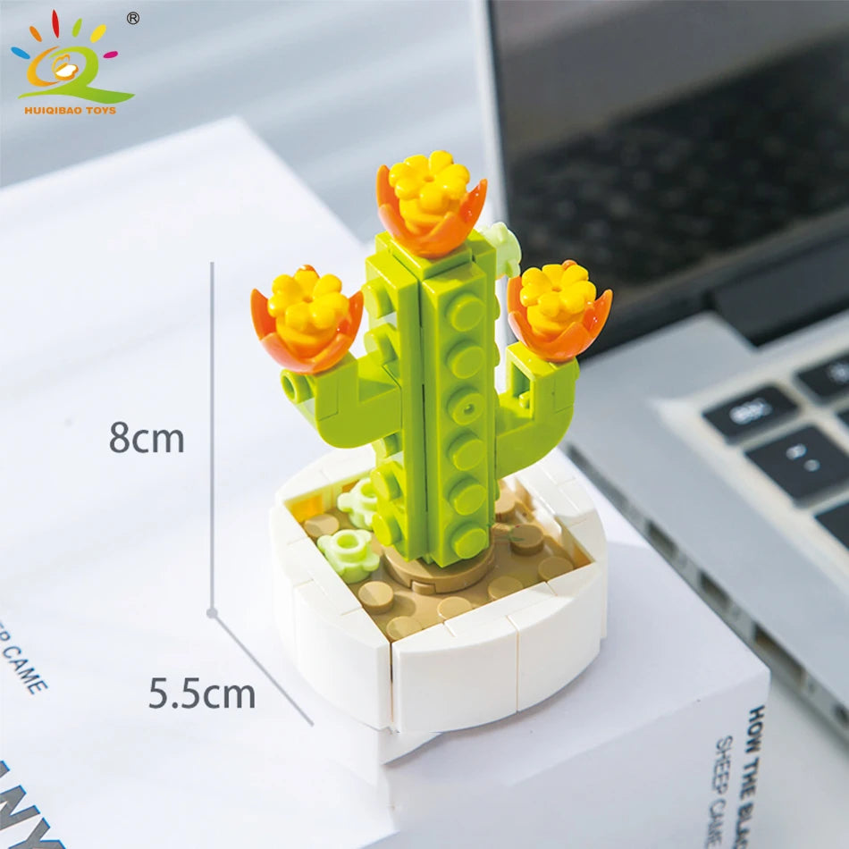 HUIQIBAO MOC Flower Succulent Potted Model Building Block DIY Eternal Bouquet Home Desk Plant Decor Brick Girl Gift Children Toy
