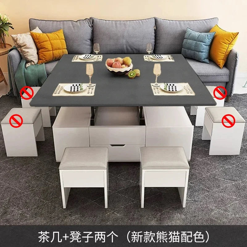 Io S Two-in-one Household With Stool Living Room Multifunctional Rock Slab Lift Coffee Table Dining Table Integrated Dual-purpo