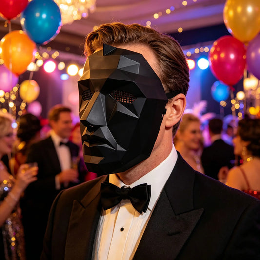 2pcs Geometric Faceted Full Face Mask Black & White Set Breathable Masquerade Party Cosplay Halloween Costume Accessory