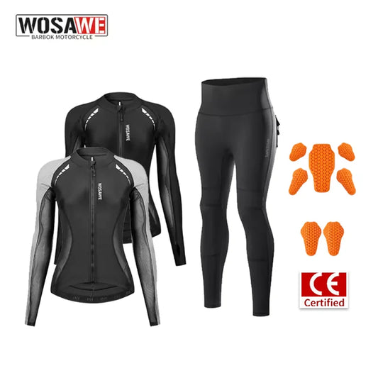 WOSAWE Women Motorcycle Jacket and Pants Set with Removable Pads Soft Padded Gear Summer Breathable Motocross Clothes Sexy Fit