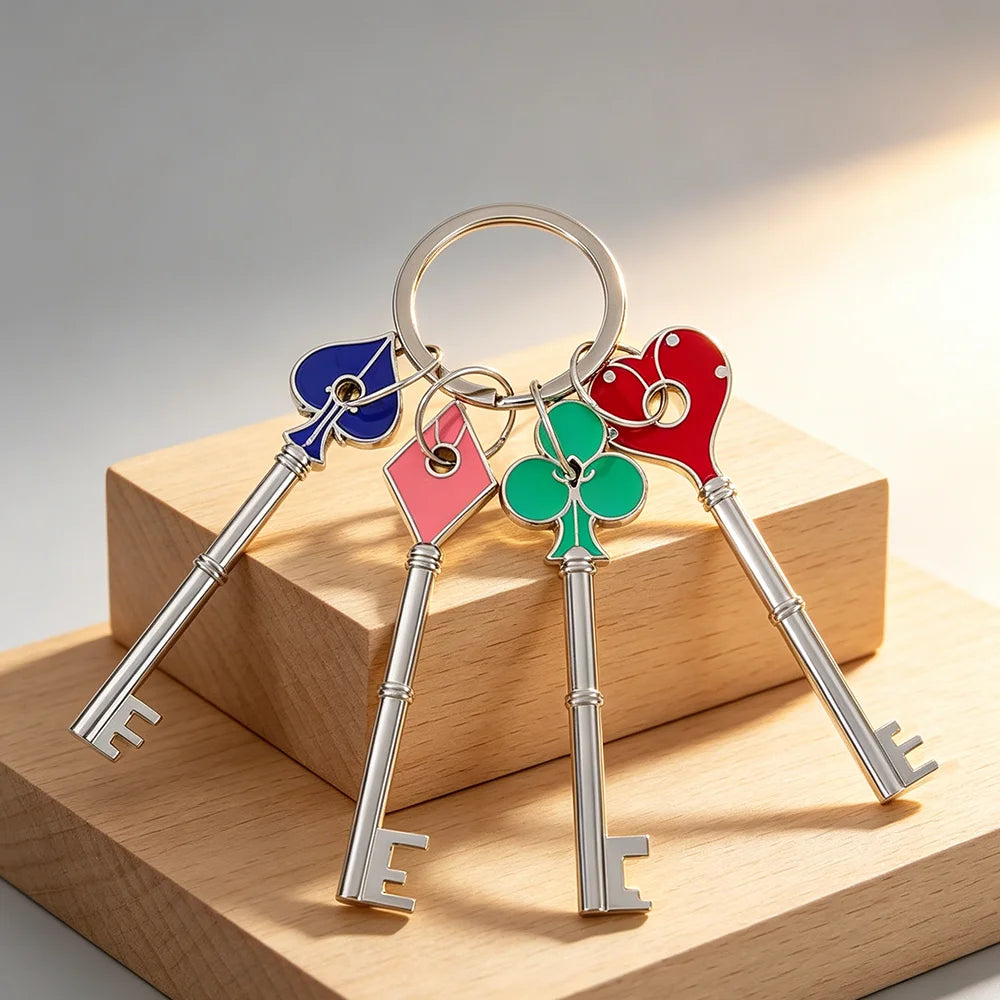 Resident Evil 2 Remake RPD Key Square Plum Heart Keychains Keyring for Men Key Holder Collectible Gift Fan Gear