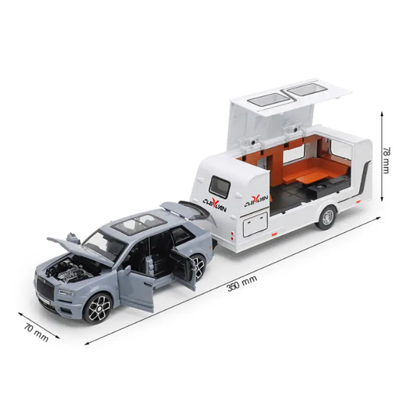 1/32 Alloy Trailer RV Truck Car Model Diecast Metal Recreational Off-road Vehicle Camper Car Model Sound and Light Kids Toy Gift