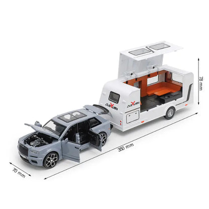 1/32 Alloy Trailer RV Truck Car Model Diecast Metal Recreational Off-road Vehicle Camper Car Model Sound and Light Kids Toy Gift