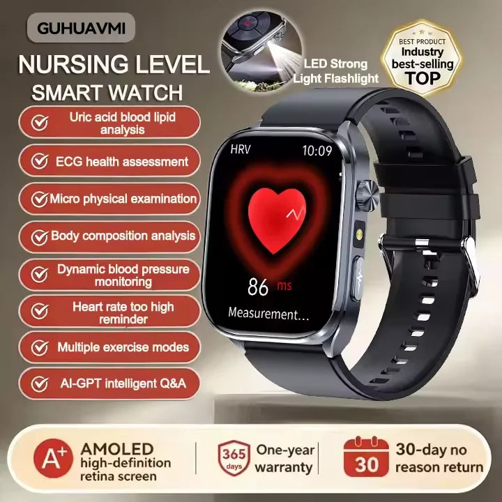 2026 New AI Health Care Accurate detection ECG SmartWatch Blood Pressure lipids Uric Acid Analysis Bluetooth Call Smart Watches