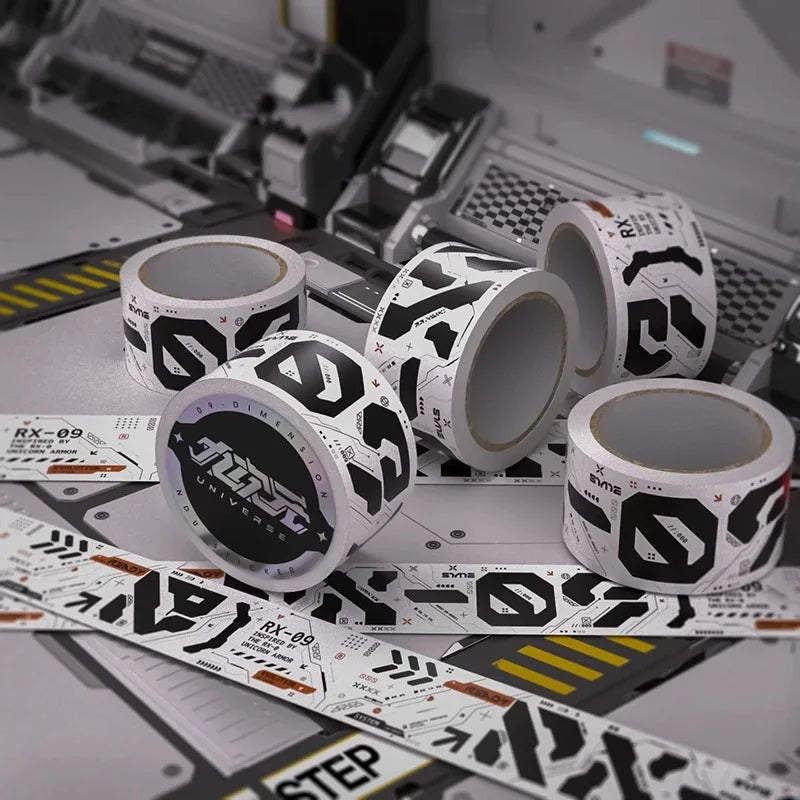 5M Cyberpunk Sci-Fi Warning Tape DIY Mechanical Decorative Tape Stickers for Bicycle/Skateboards/suitcases/fish Tanks Stickers