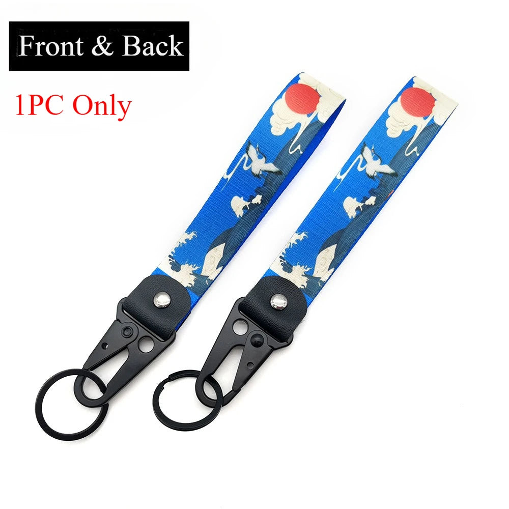 JDM Style Ukiyo-e Crane Keychain Racing Modified Nylon Motorcycle Keyring Auto Key Holder Accessories