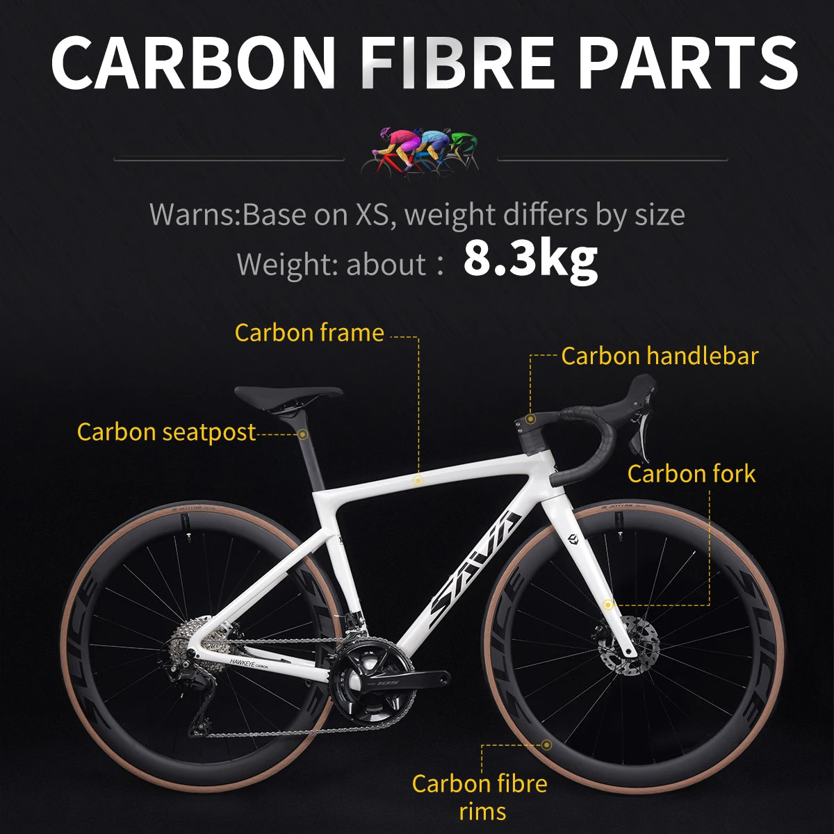 SAVA F20 Full Carbon Fiber Road Bike Hot Sale Bike Racing Bike 24 Speed Adult Road Bike 8.3kg with SHIMAN0 105 R7120 Kit