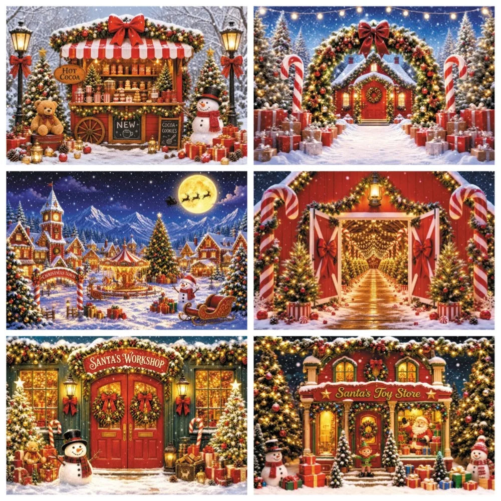 Winter Christmas Red Screen Snowman Christmas Tree Theme Banner Backdrop, Christmas Party, Home Decoration Photography Backdrop