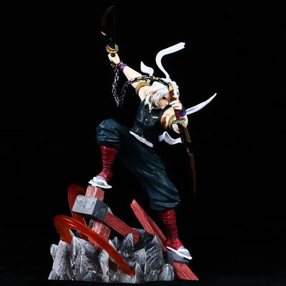 27cm Demon Slayer Tengen Uzui Sound Hashira Statue Double Head Sculpt Battle Scene Desktop Decor Collectible Anime Model Gift