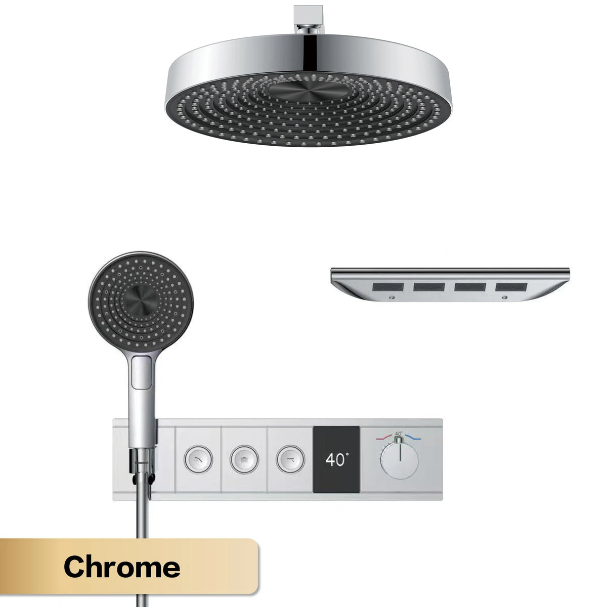 Luxury Bathroom Gunmetal Brass 3-Function LED Digital Display Shower System Wall-Embedded Rainfall Showerhead Bath Fixtures