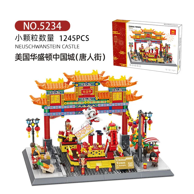 WANGE City Architecture Sydney Opera Santorini Building Blocks Chamartin Stadium Mosque Assembled Model Collection Toys For Gift