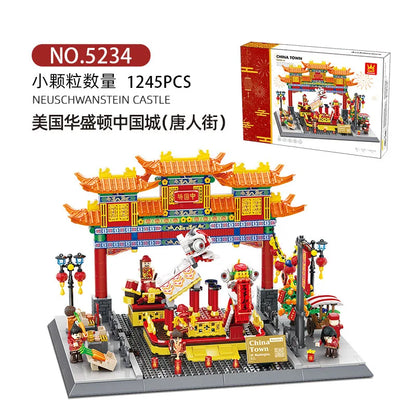 WANGE City Architecture Sydney Opera Santorini Building Blocks Chamartin Stadium Mosque Assembled Model Collection Toys For Gift