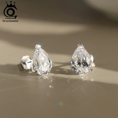 ORSA JEWELS 925 Sterling Silver Stud Earrings with Water Drop Cut Zirconia Stone, Elegant and Timeless Jewelry for Women LZE02