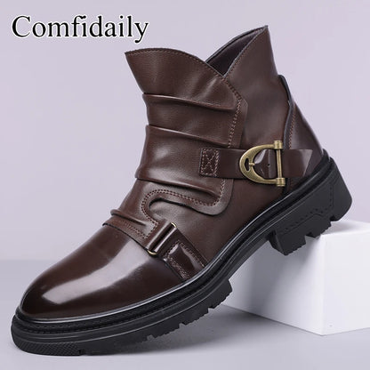 Fashionable  casual personalized motorcycle men boots with retro V-mouth side zipper outdoor oversized (39-48) riding boots