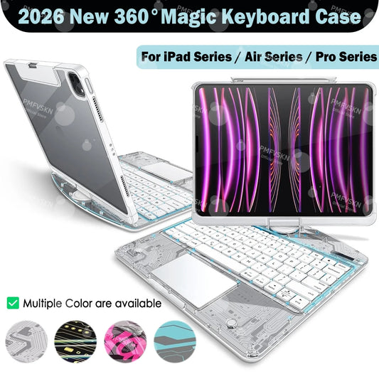 360° Rotatable Transparent Keyboard Case For iPad Air 11 13 M4 M3 M2 Case For iPad A16 11th 2025 Pro 11 12.9 2018-2022 Pro 13 M5