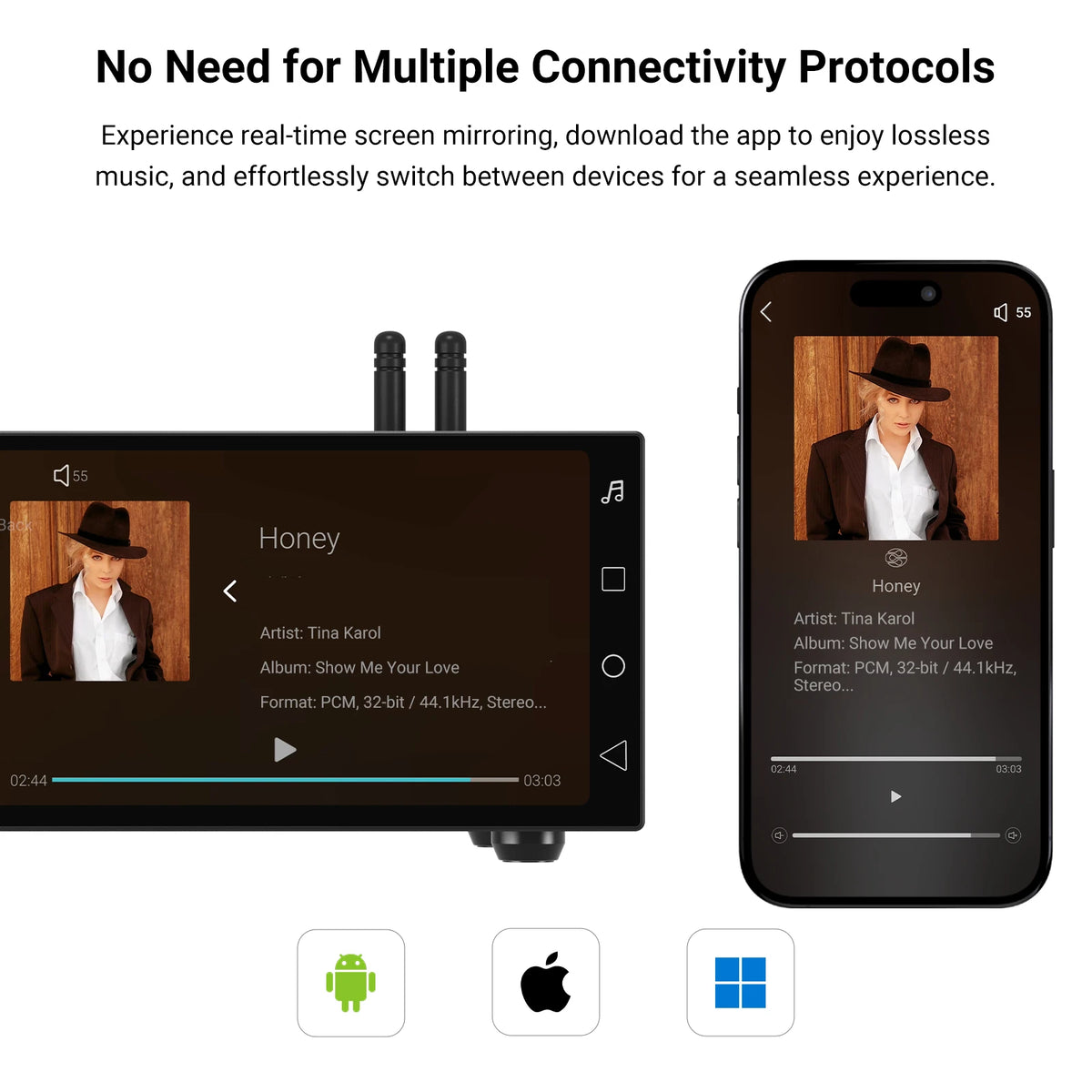 AIYIMA X HYFIOO DM100 Bluetooth 5.4 Music Streamer Media  Wireless Audio Player 5.5 inch LCD Compatible with AirPlay NAS Spotify
