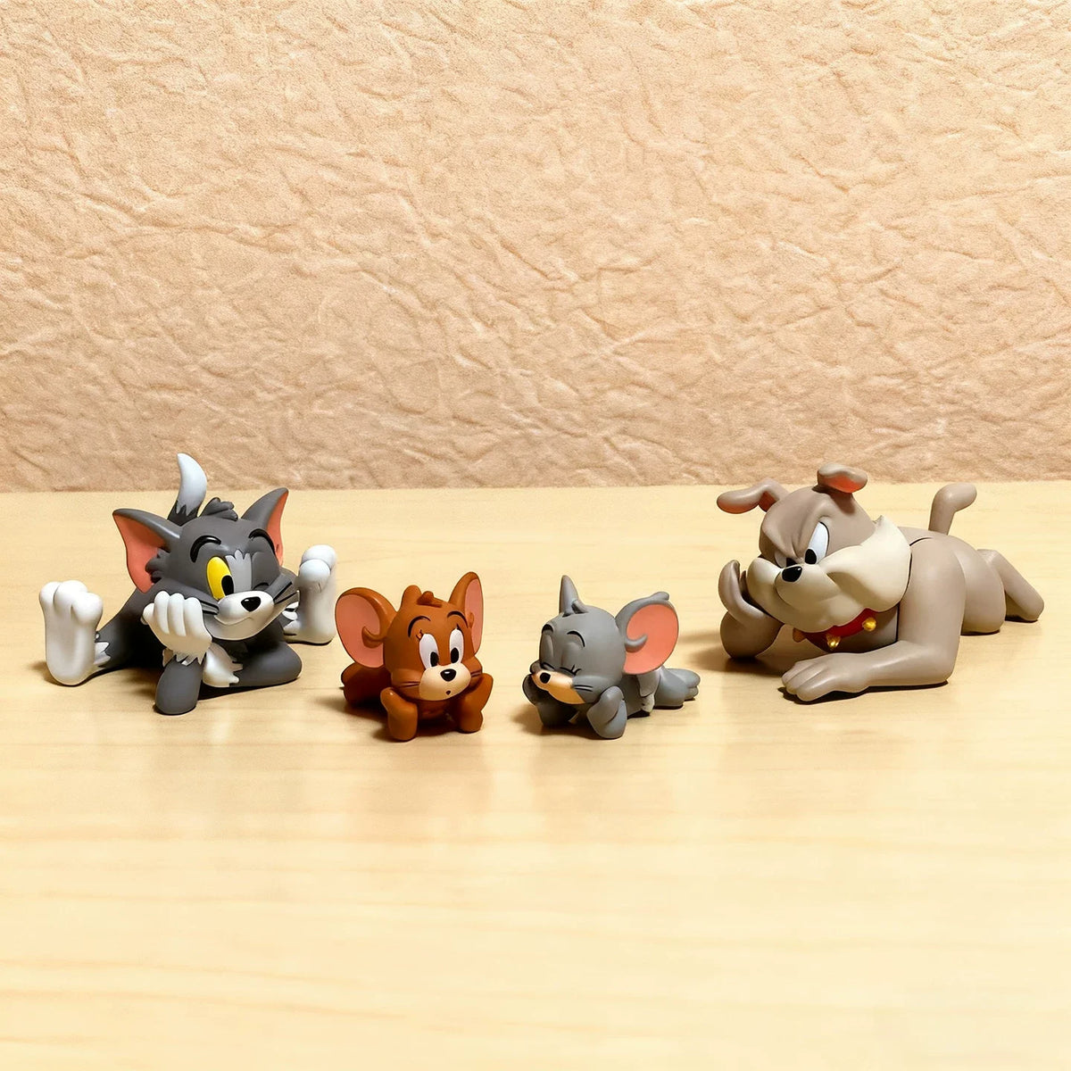 4pcs/Set Cute Tom Jerry Tuffy Spike Kawaii Lying Cartoon Figures Cake Topper Anime Toy Car Ornament Desktop Decor Birthday Gifts