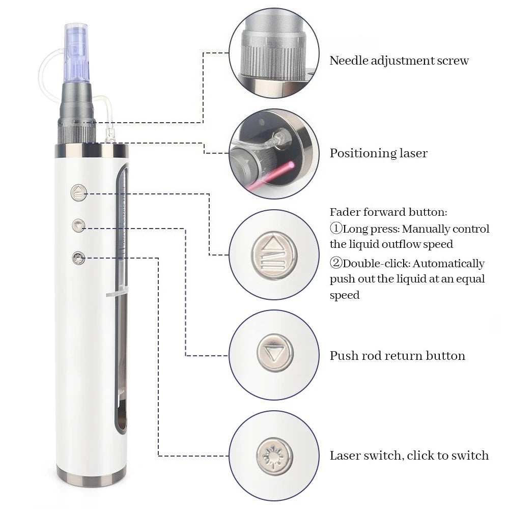 New Adjustable 5-Level Electric Derma Pen with 2 Round Nano Cartridges Adjustable MicroNeedling&Liquid Output Facial Beauty Care