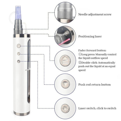 New Adjustable 5-Level Electric Derma Pen with 2 Round Nano Cartridges Adjustable MicroNeedling&Liquid Output Facial Beauty Care