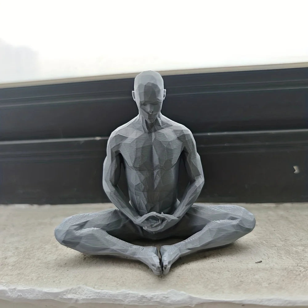 Modern Minimalist Geometric Polygon Seated Figure Sculpture Zen Meditation Desktop Decoration 3D Printed Art Home Decor